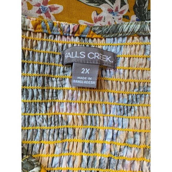 Yellow Floral Sleeveless Top With Smocked Shoulders & V-Neckline Womens L - Picture 8 of 9